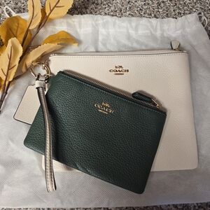 Coach White and Dark Green Leather Clutch Set
